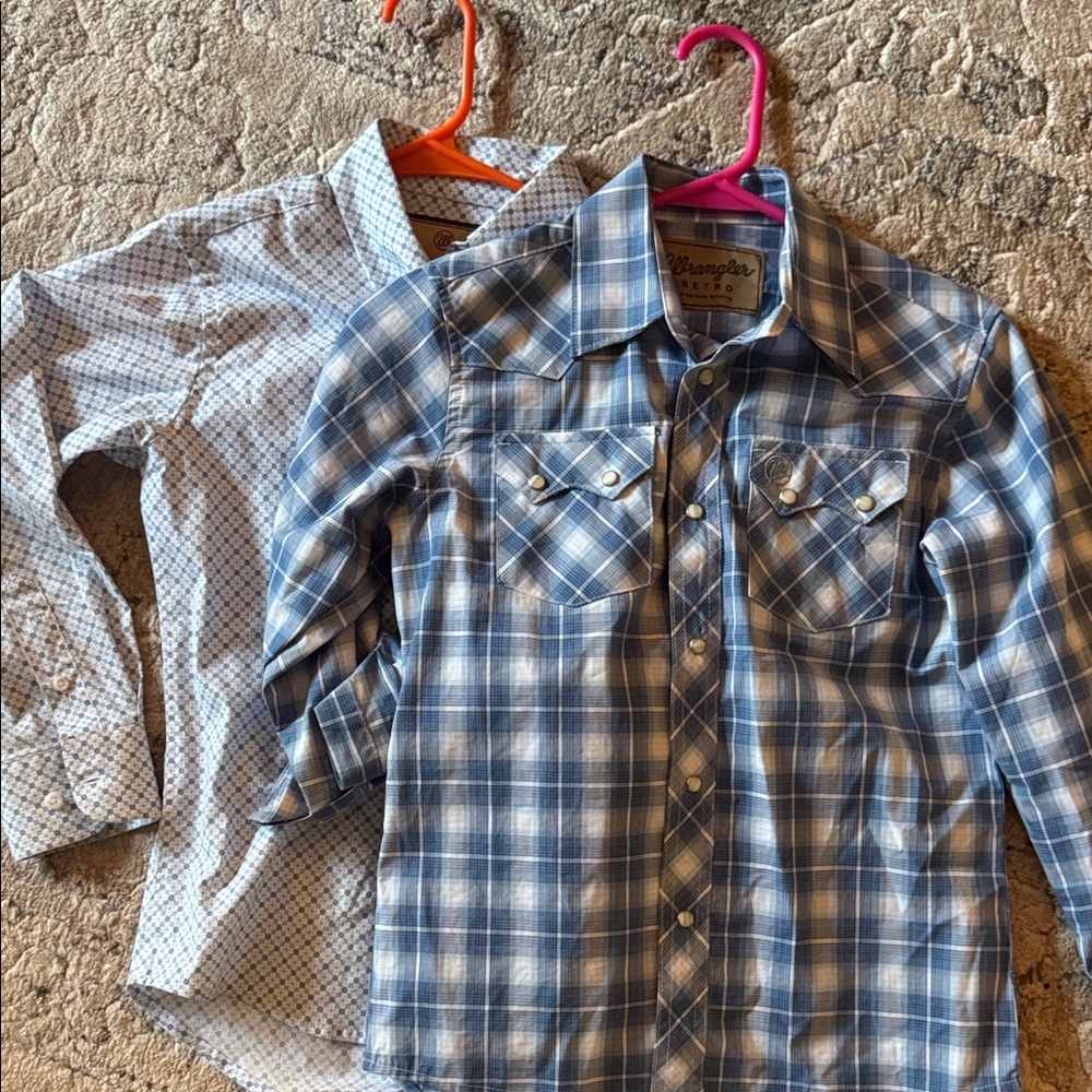 Wrangler Kids Blue and White Button Down Shirt Bundle Of 2